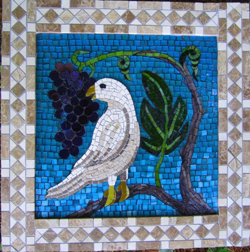Dove and Grapes; 18" x 18"; marble, stained glass,; $800.00